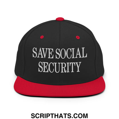 Save Social Security Embroidered Flat Brim Bill Snapback Hat Black Red