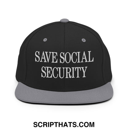 Save Social Security Embroidered Flat Brim Bill Snapback Hat Black Silver