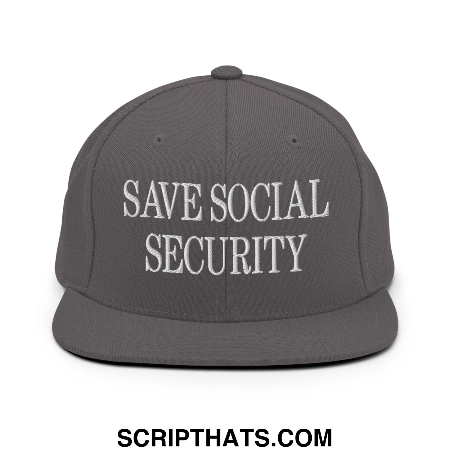 Save Social Security Embroidered Flat Brim Bill Snapback Hat Dark Grey