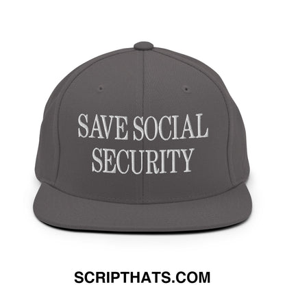 Save Social Security Embroidered Flat Brim Bill Snapback Hat Dark Grey