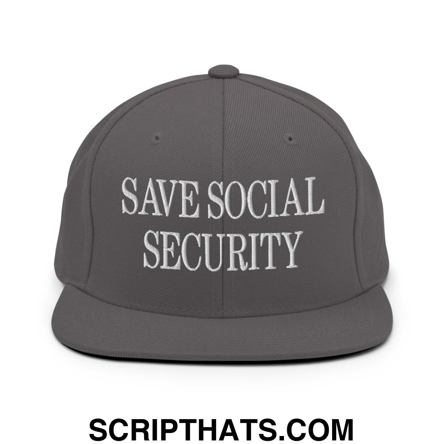 Save Social Security Embroidered Flat Brim Bill Snapback Hat Dark Grey