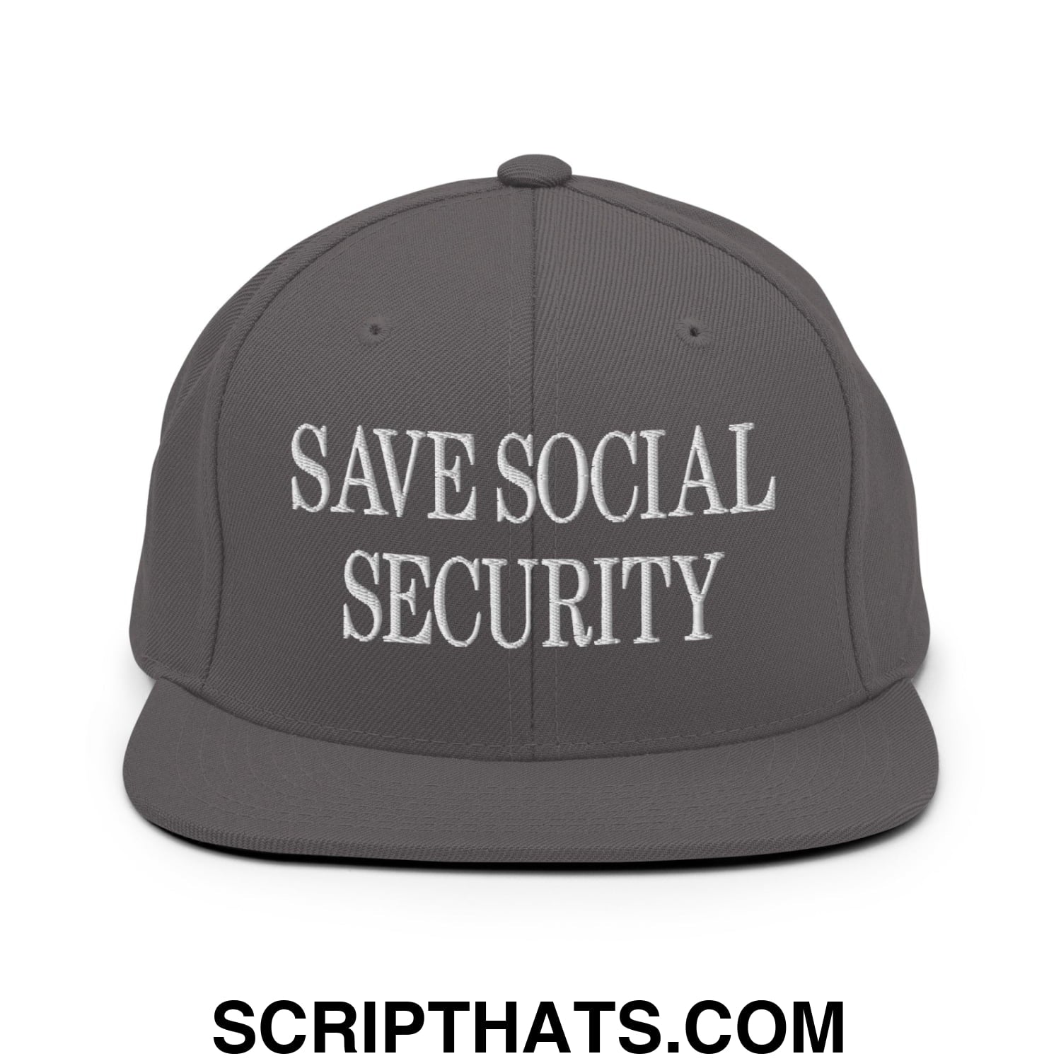 Save Social Security Embroidered Flat Brim Bill Snapback Hat Dark Grey