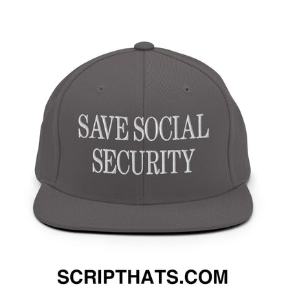 Save Social Security Embroidered Flat Brim Bill Snapback Hat Dark Grey