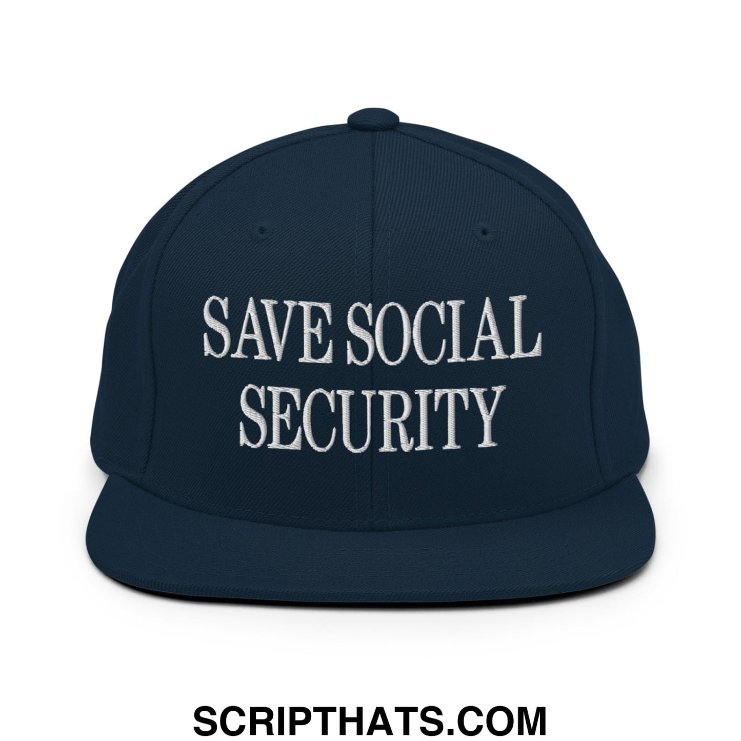 Save Social Security Embroidered Flat Brim Bill Snapback Hat Dark Navy