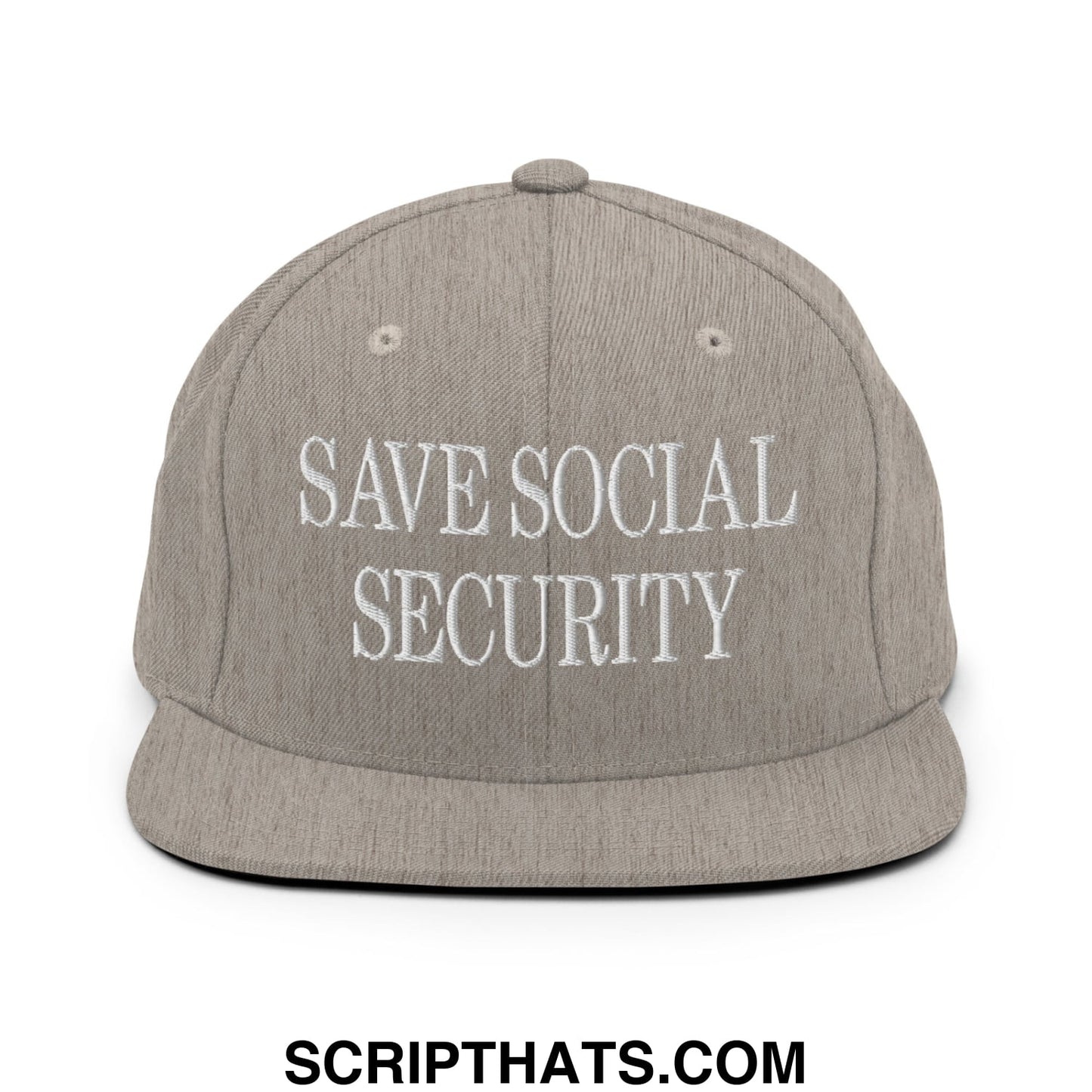 Save Social Security Embroidered Flat Brim Bill Snapback Hat Heather Grey