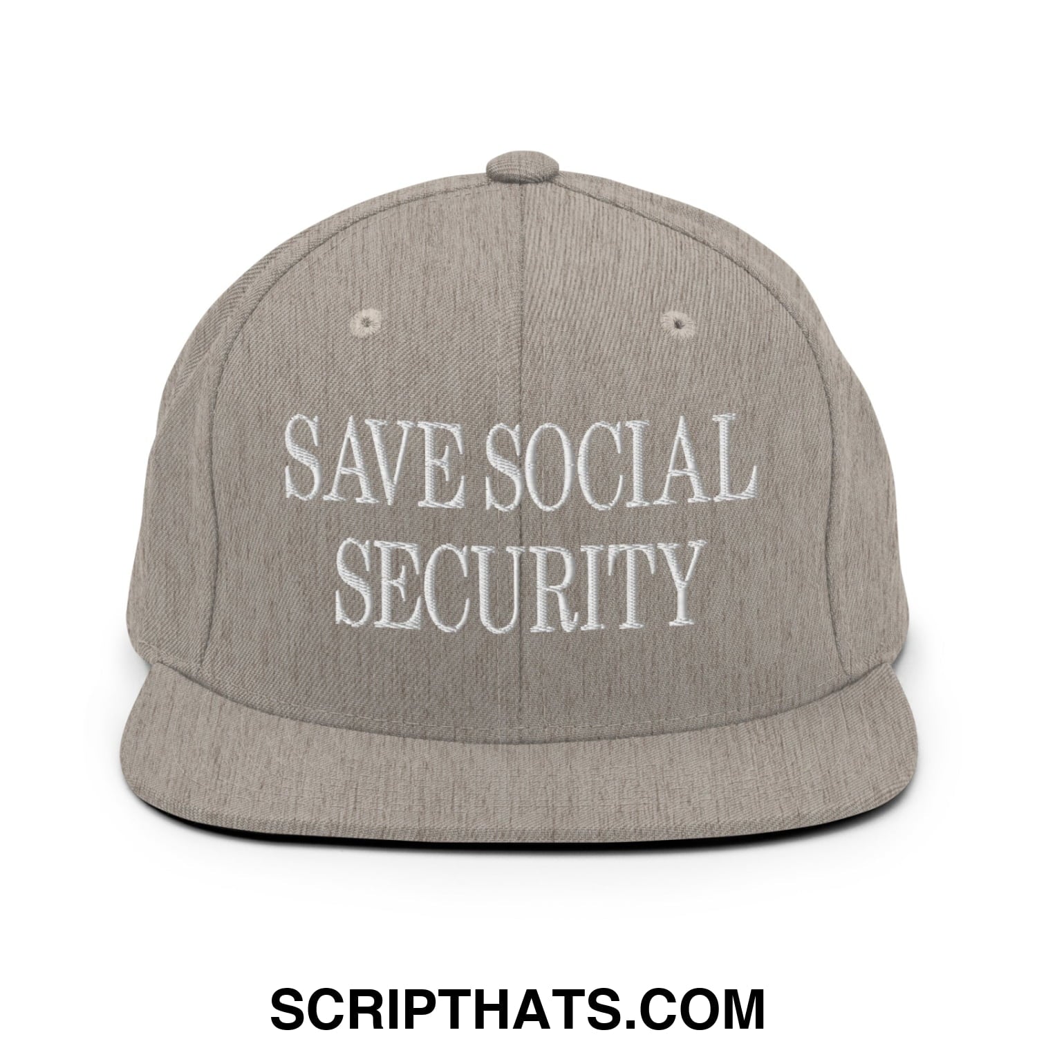 Save Social Security Embroidered Flat Brim Bill Snapback Hat Heather Grey