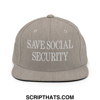 Save Social Security Embroidered Flat Brim Bill Snapback Hat Heather Grey