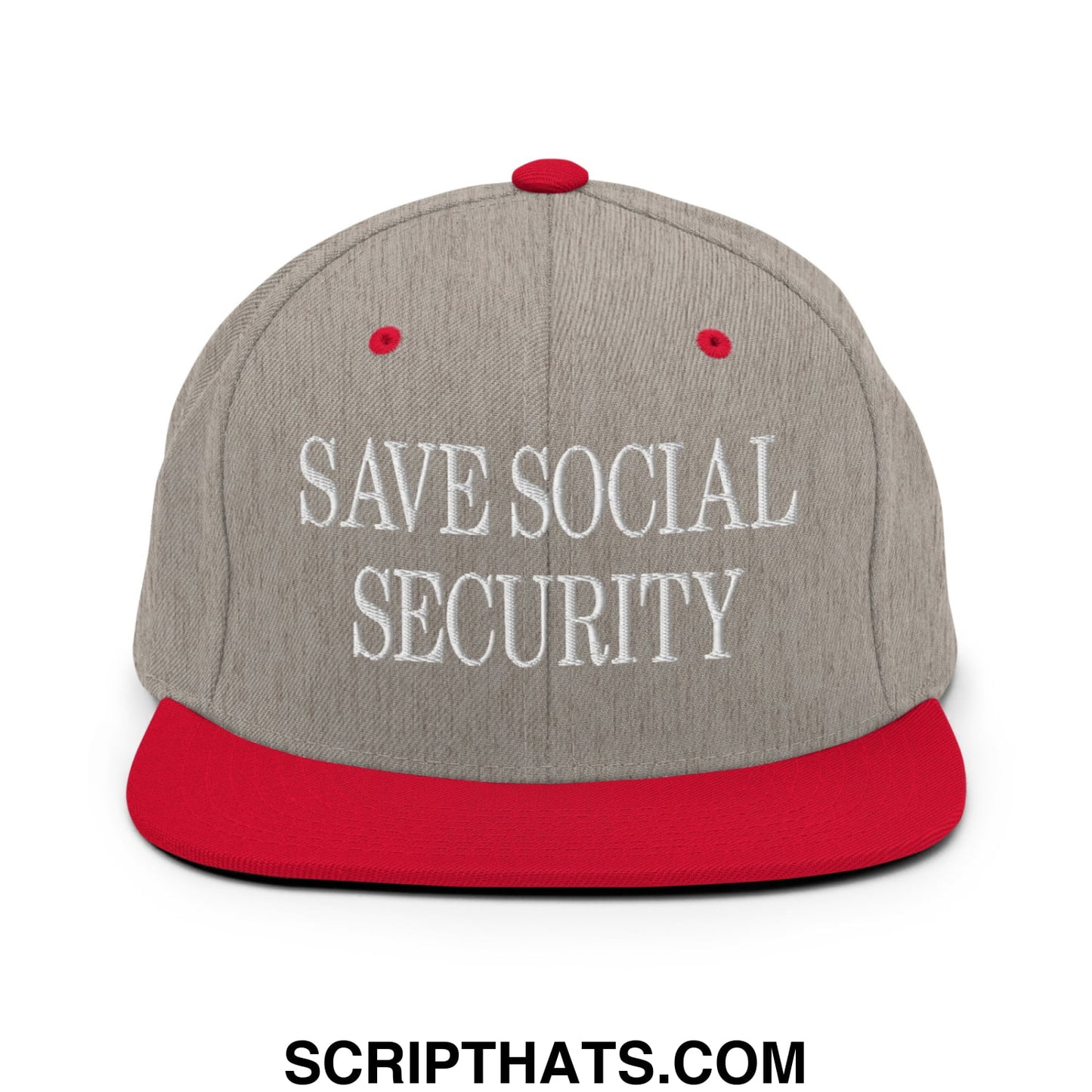 Save Social Security Embroidered Flat Brim Bill Snapback Hat Heather Grey Red
