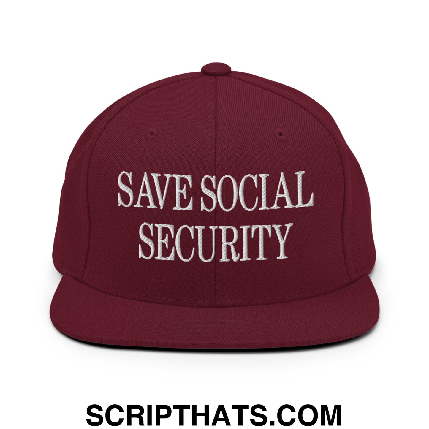 Save Social Security Embroidered Flat Brim Bill Snapback Hat Maroon