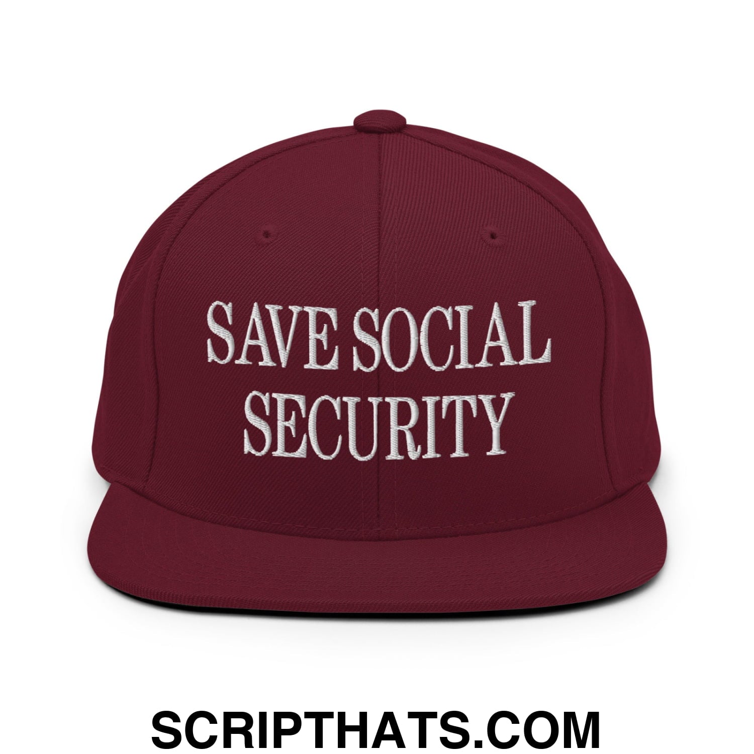 Save Social Security Embroidered Flat Brim Bill Snapback Hat Maroon