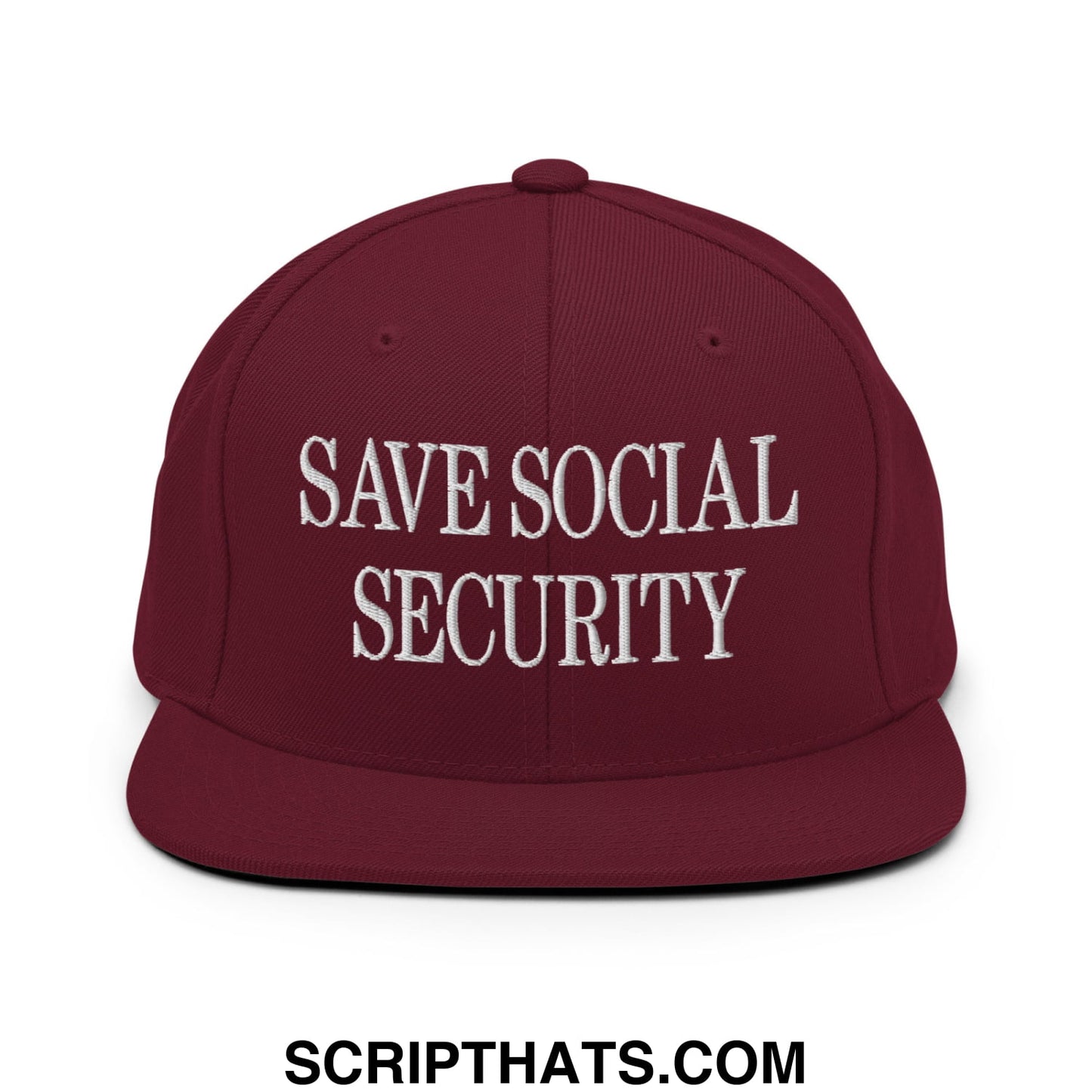 Save Social Security Embroidered Flat Brim Bill Snapback Hat Maroon