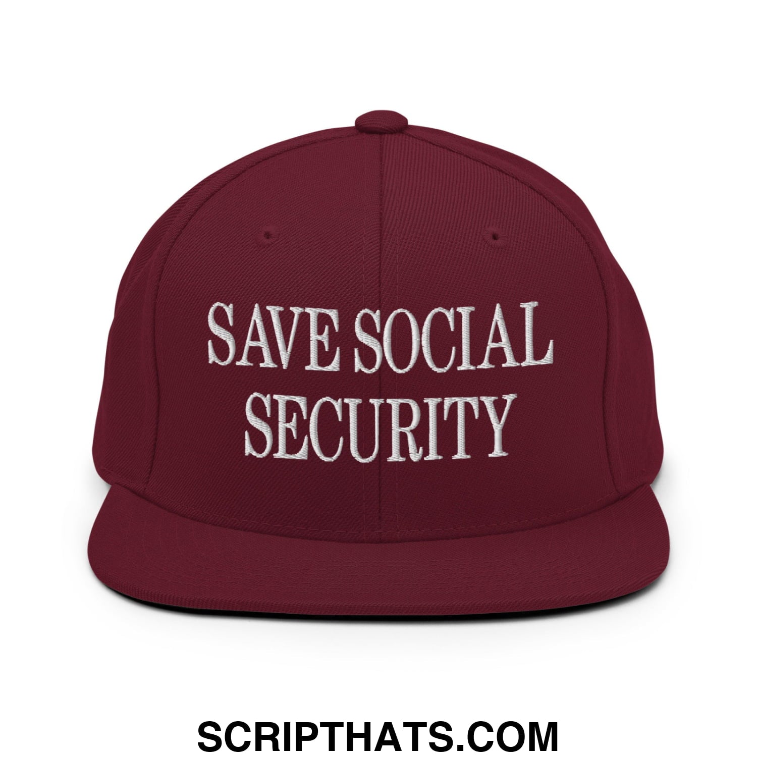 Save Social Security Embroidered Flat Brim Bill Snapback Hat Maroon