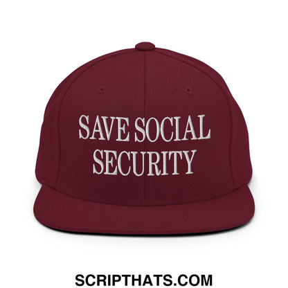 Save Social Security Embroidered Flat Brim Bill Snapback Hat Maroon