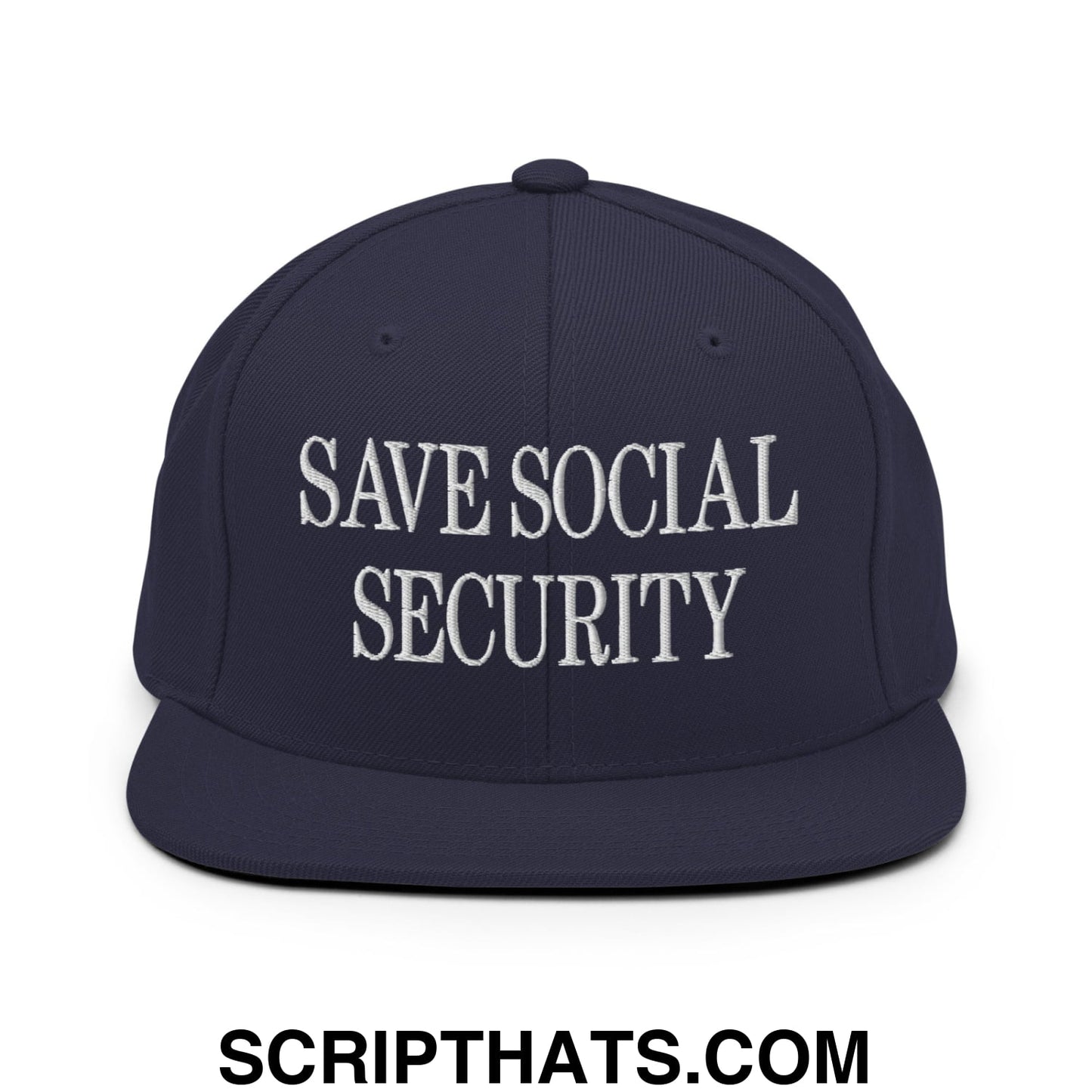 Save Social Security Embroidered Flat Brim Bill Snapback Hat Navy