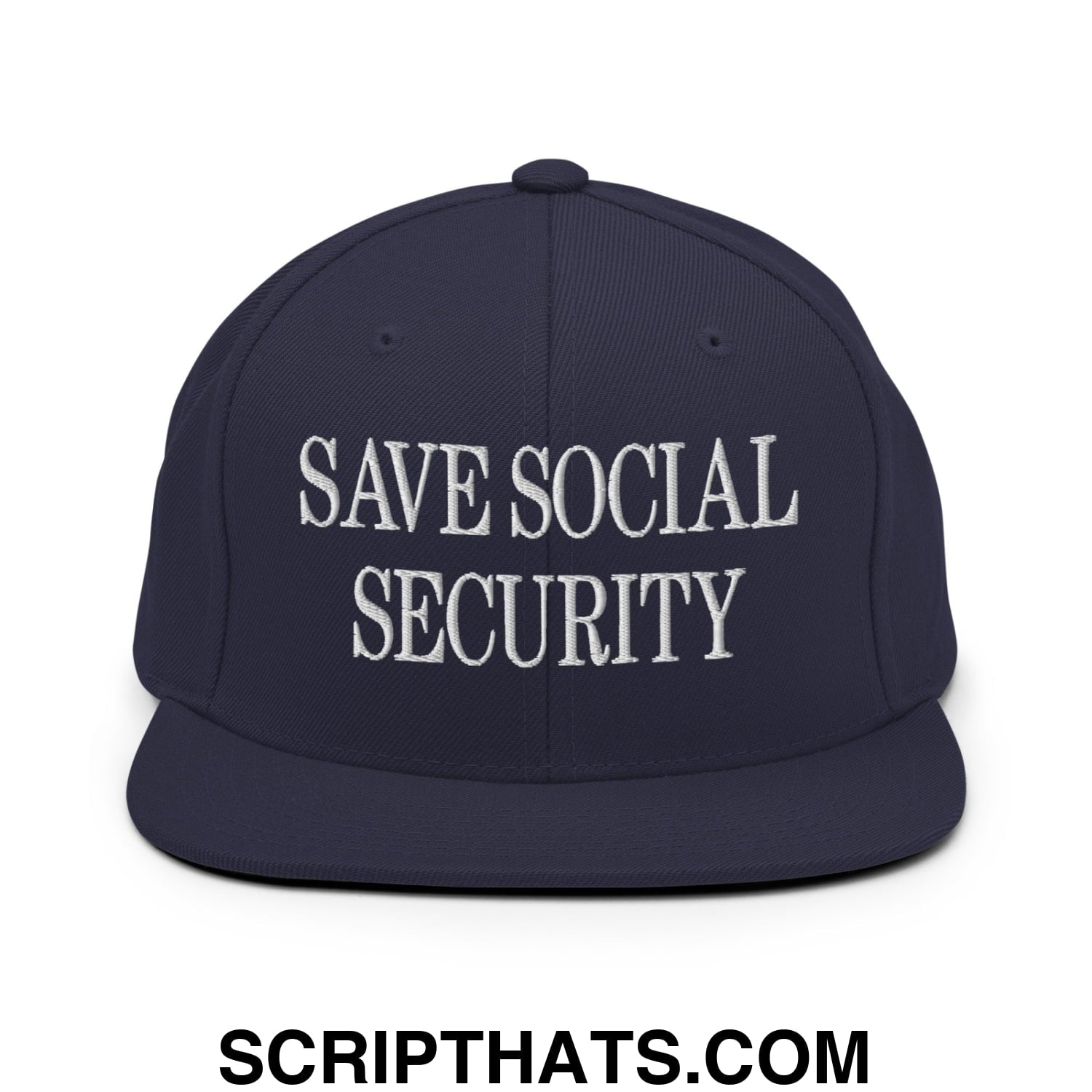 Save Social Security Embroidered Flat Brim Bill Snapback Hat Navy