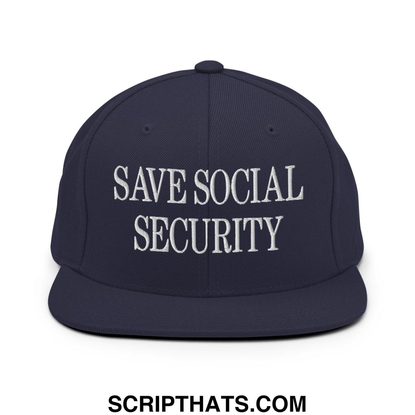Save Social Security Embroidered Flat Brim Bill Snapback Hat Navy