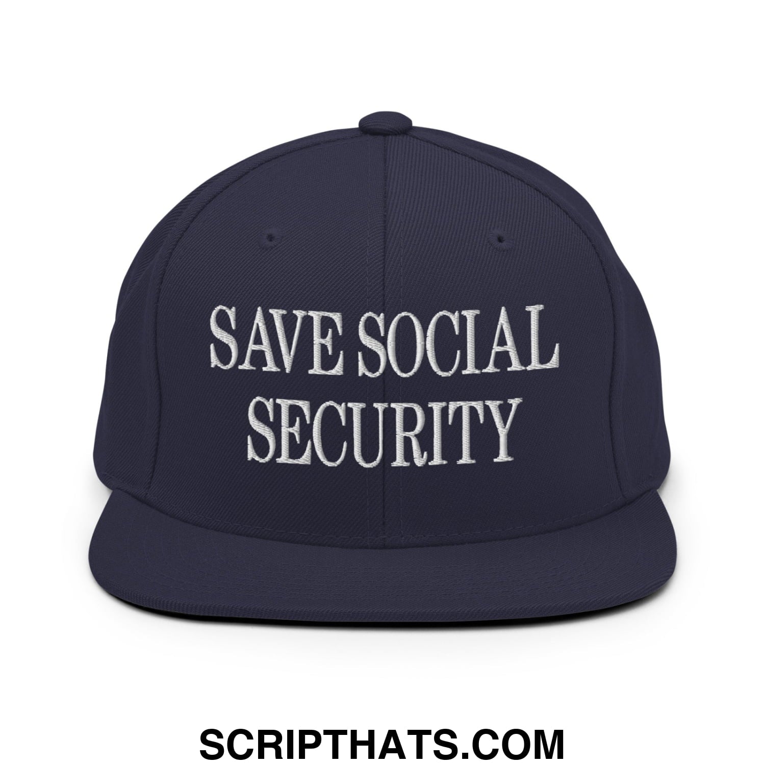 Save Social Security Embroidered Flat Brim Bill Snapback Hat Navy