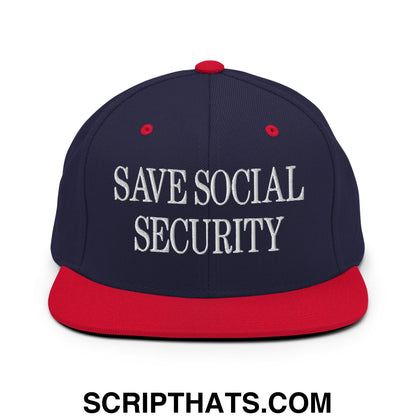 Save Social Security Embroidered Flat Brim Bill Snapback Hat Navy Red