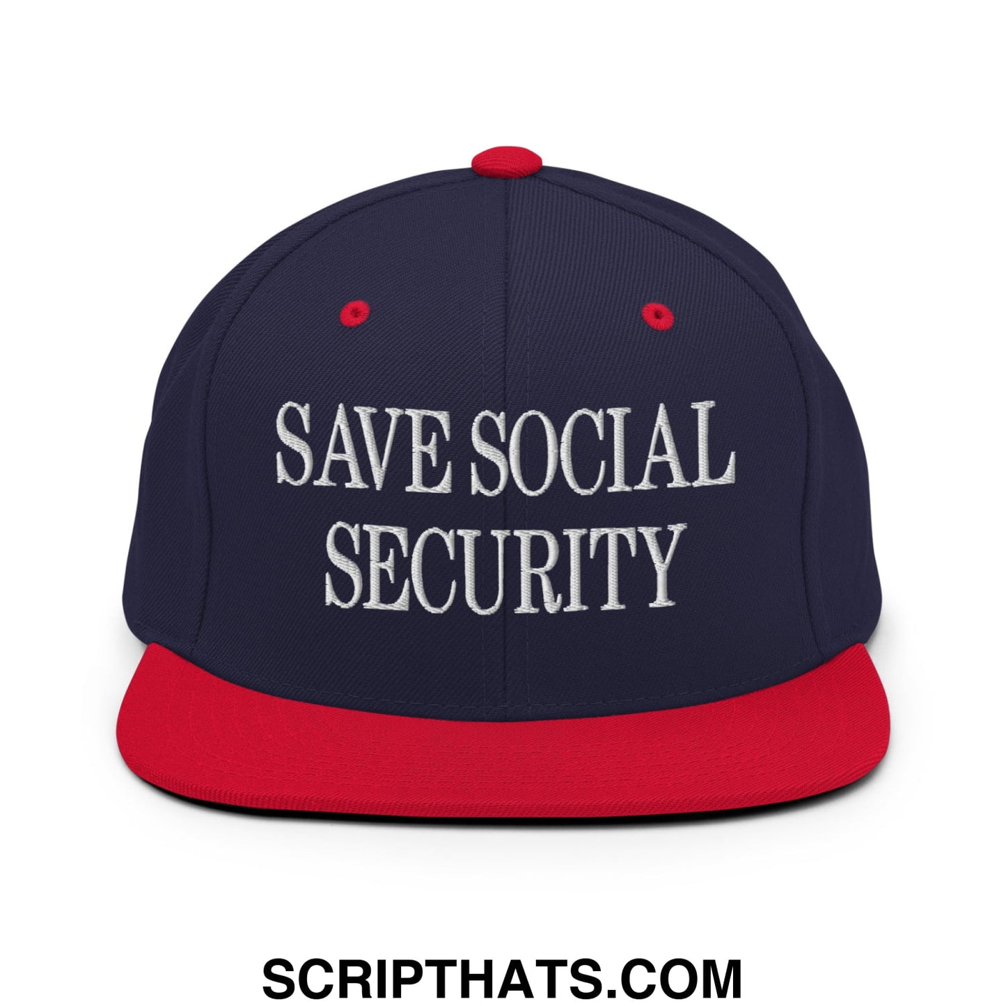 Save Social Security Embroidered Flat Brim Bill Snapback Hat Navy Red