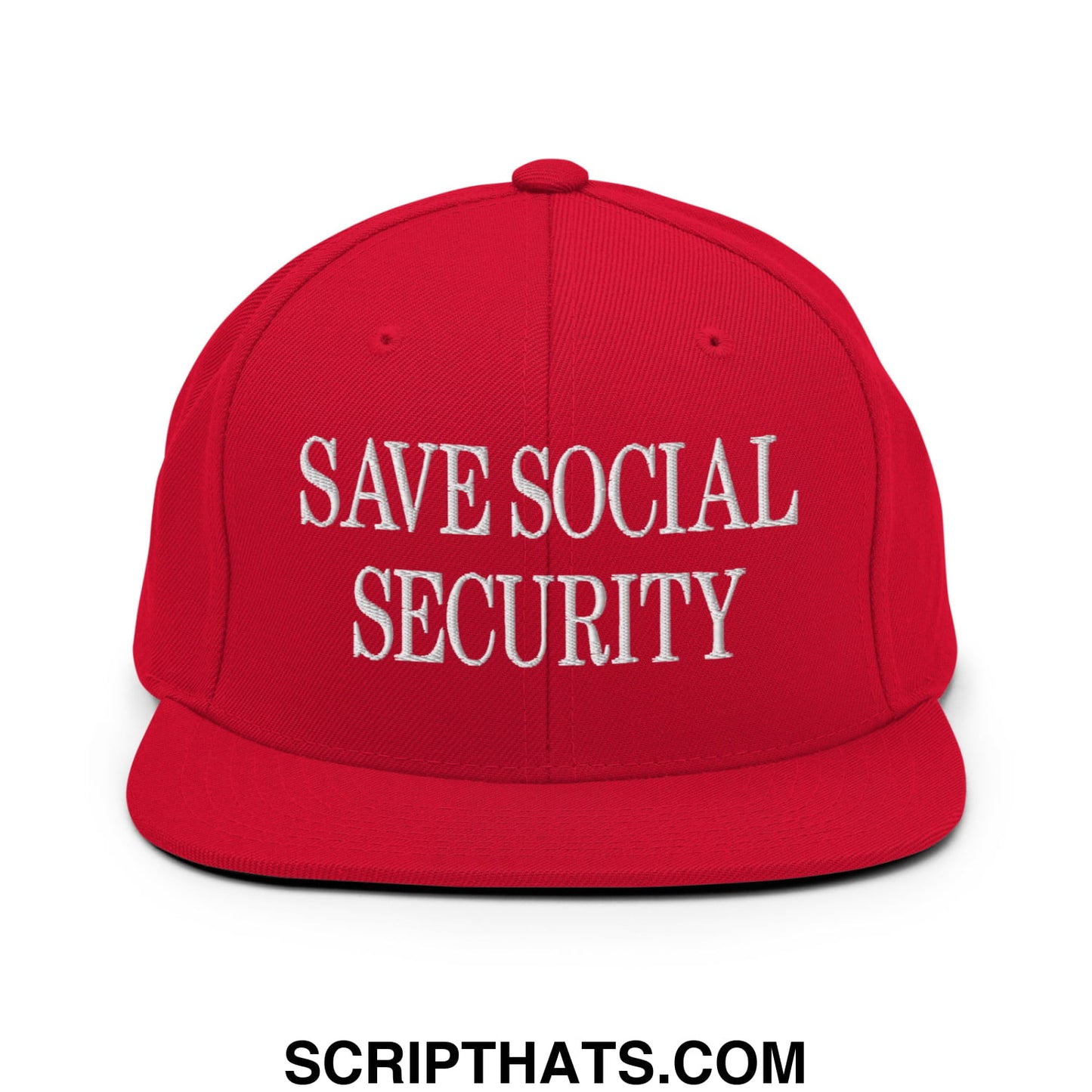 Save Social Security Embroidered Flat Brim Bill Snapback Hat Red
