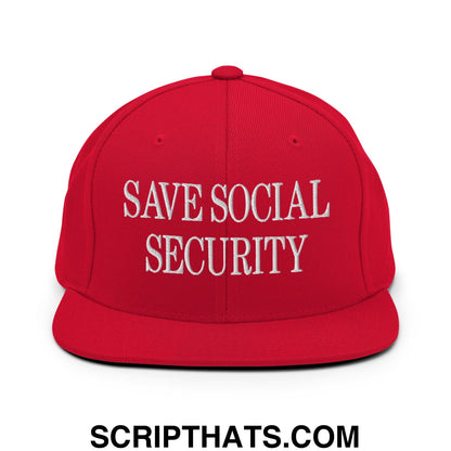 Save Social Security Embroidered Flat Brim Bill Snapback Hat Red