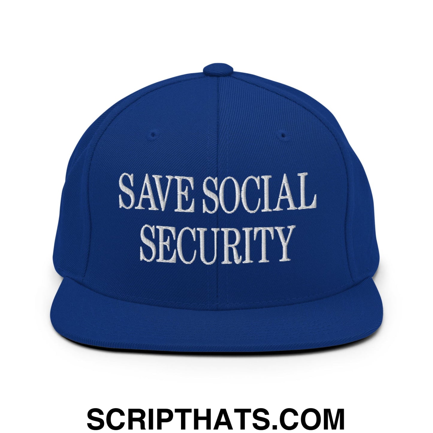 Save Social Security Embroidered Flat Brim Bill Snapback Hat Royal Blue