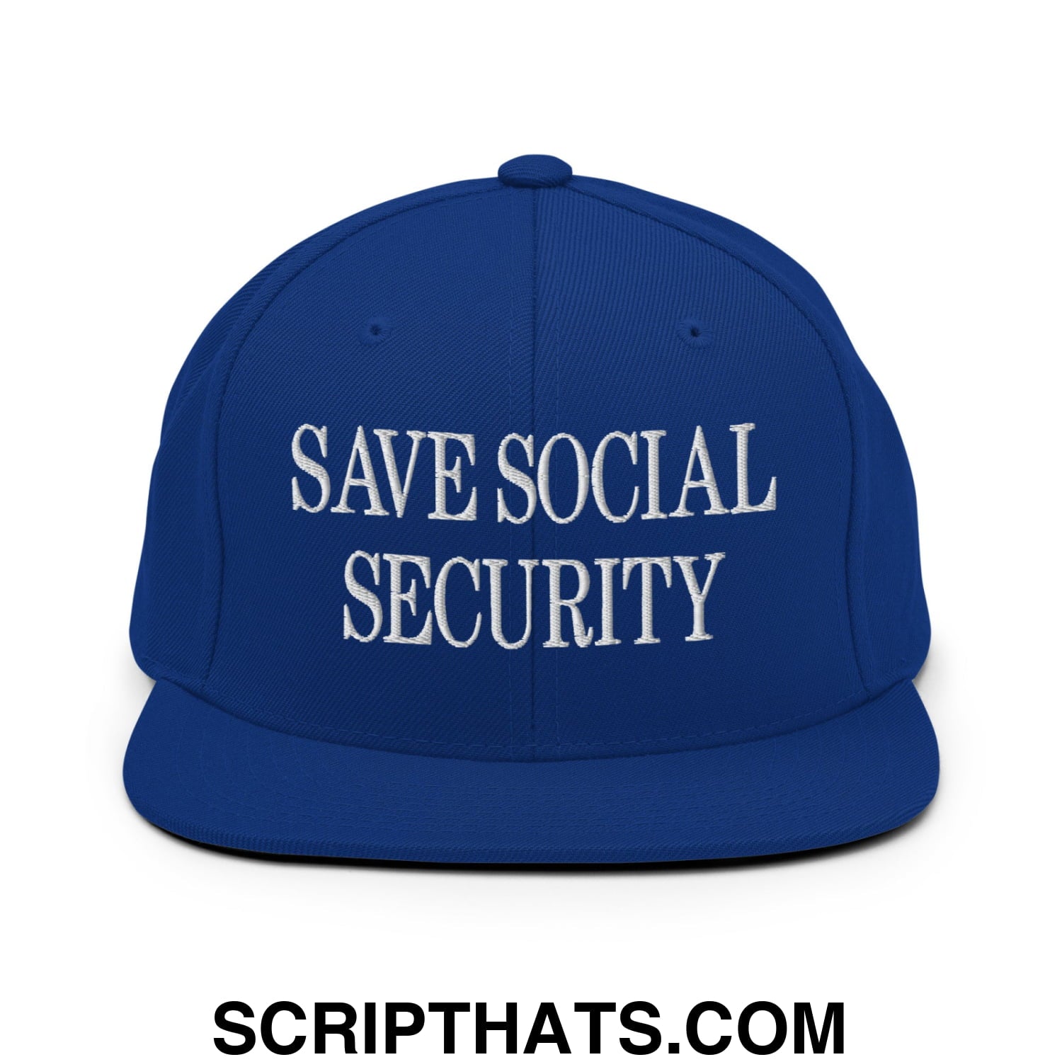 Save Social Security Embroidered Flat Brim Bill Snapback Hat Royal Blue
