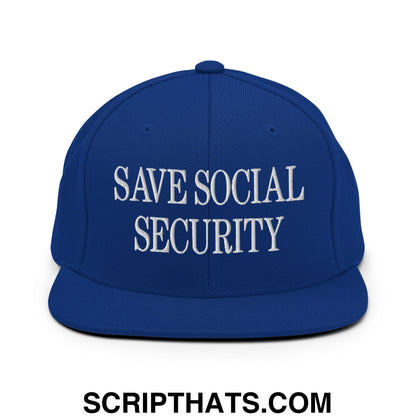 Save Social Security Embroidered Flat Brim Bill Snapback Hat Royal Blue