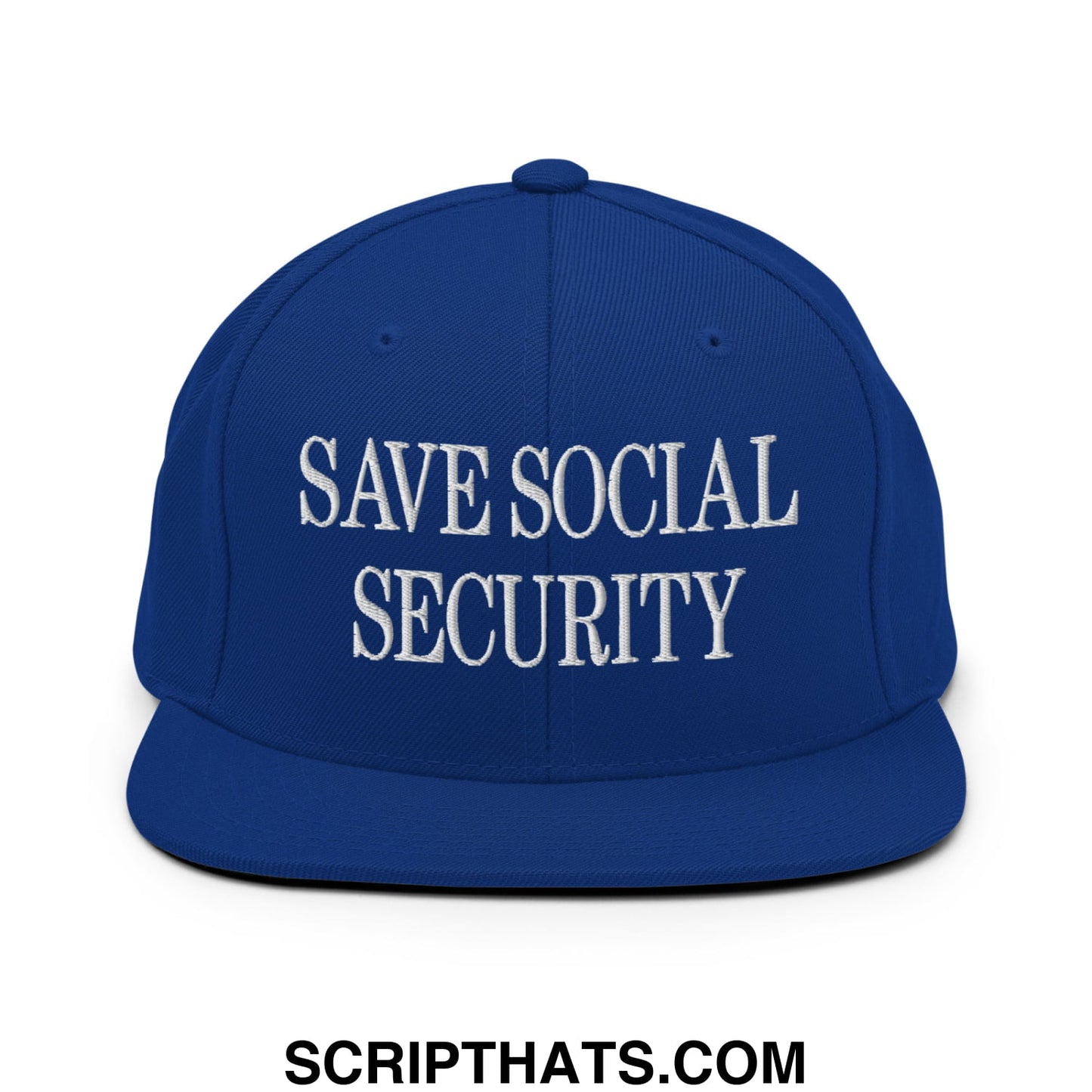 Save Social Security Embroidered Flat Brim Bill Snapback Hat Royal Blue