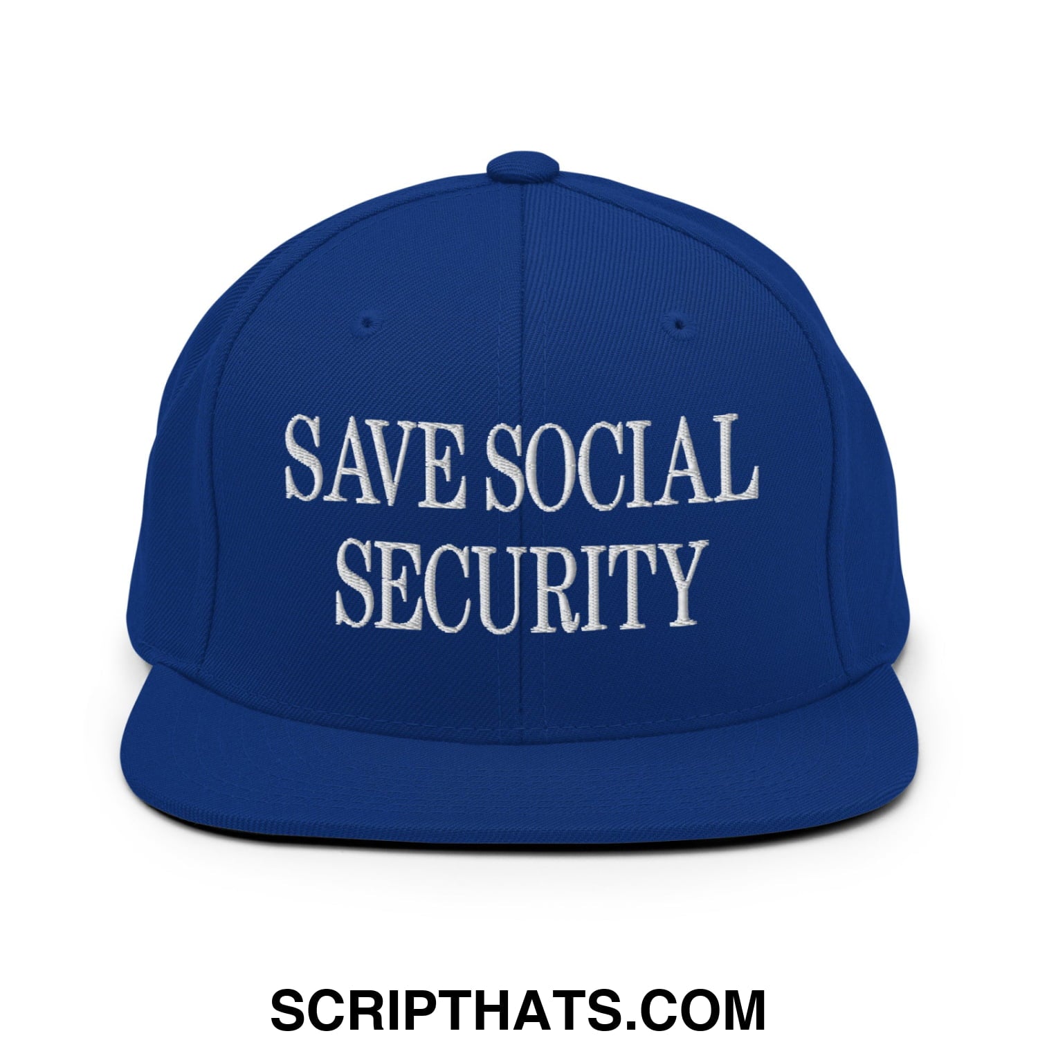 Save Social Security Embroidered Flat Brim Bill Snapback Hat Royal Blue
