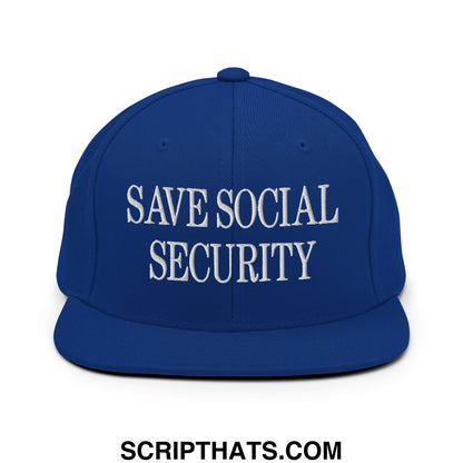 Save Social Security Embroidered Flat Brim Bill Snapback Hat Royal Blue