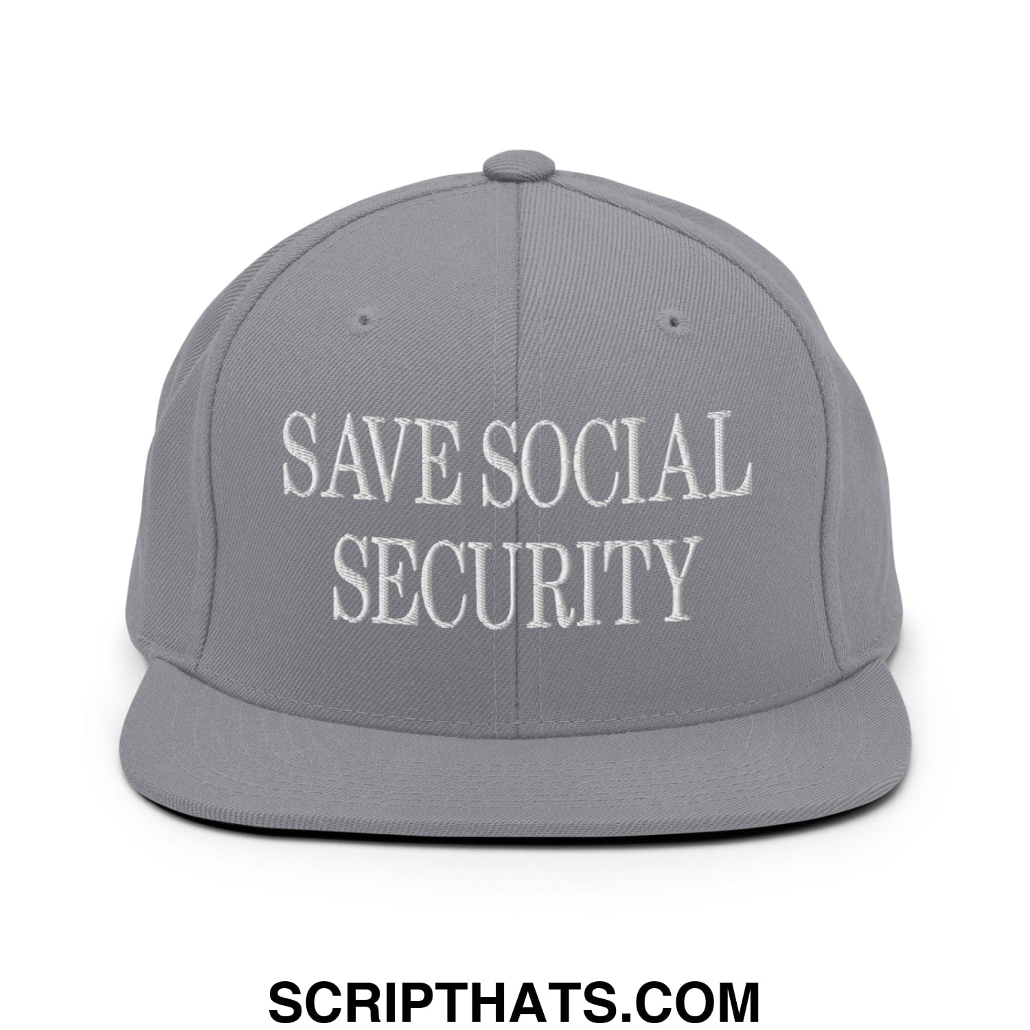 Save Social Security Embroidered Flat Brim Bill Snapback Hat Silver
