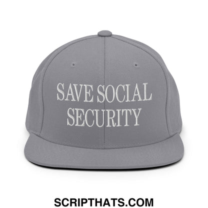 Save Social Security Embroidered Flat Brim Bill Snapback Hat Silver