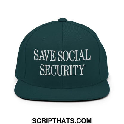Save Social Security Embroidered Flat Brim Bill Snapback Hat Spruce