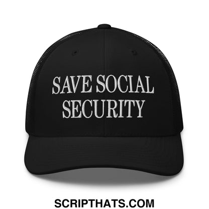 Save Social Security Embroidered Mesh Trucker Hat Black