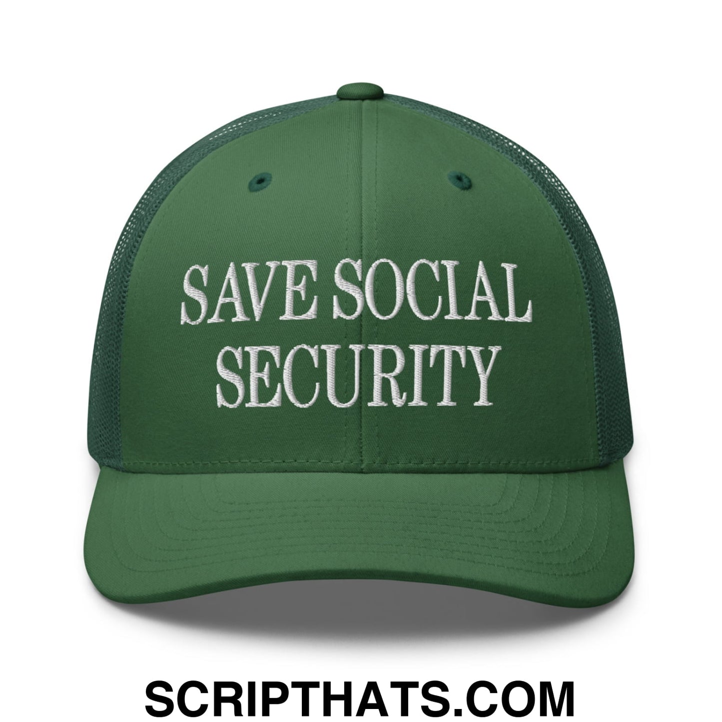 Save Social Security Embroidered Mesh Trucker Hat Evergreen