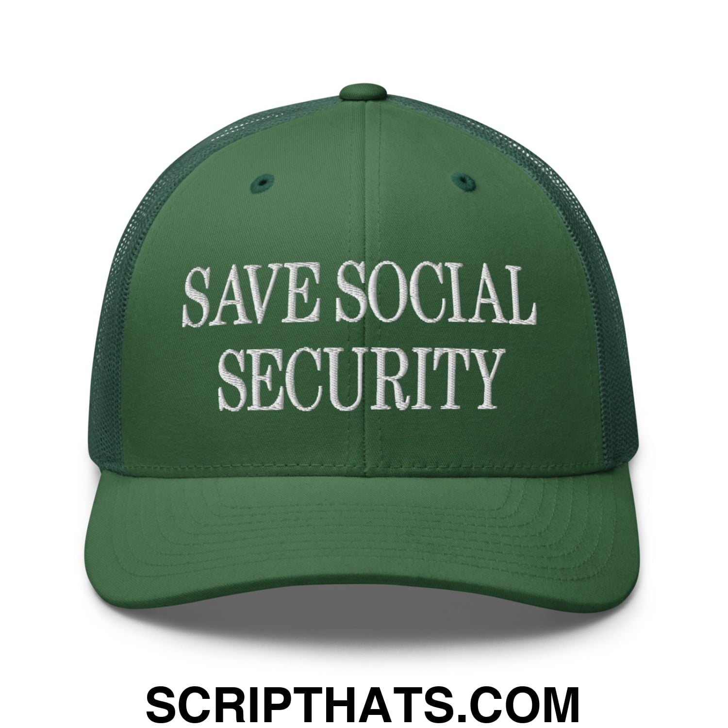Save Social Security Embroidered Mesh Trucker Hat Evergreen