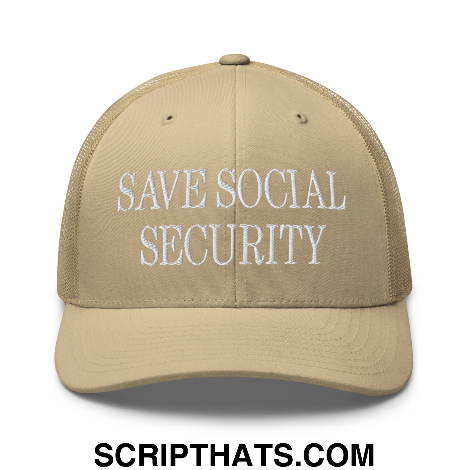 Save Social Security Embroidered Mesh Trucker Hat Khaki