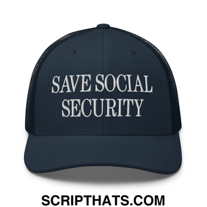Save Social Security Embroidered Mesh Trucker Hat Navy