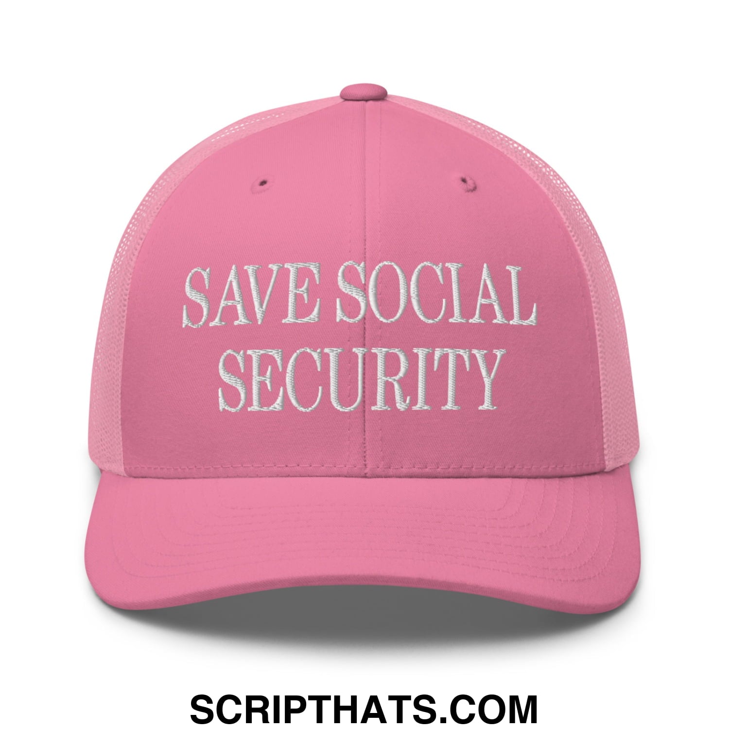 Save Social Security Embroidered Mesh Trucker Hat Pink