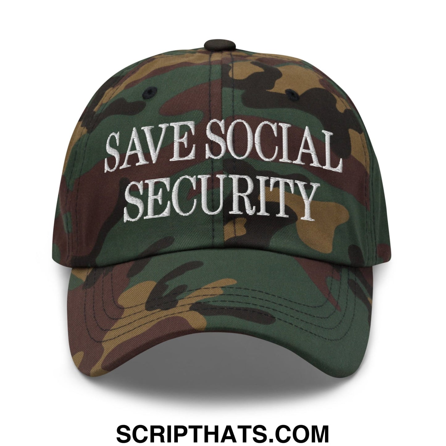 Save Social Security Embroidered Unstructured Dad Hat Green Camo