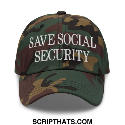 Save Social Security Embroidered Unstructured Dad Hat Green Camo