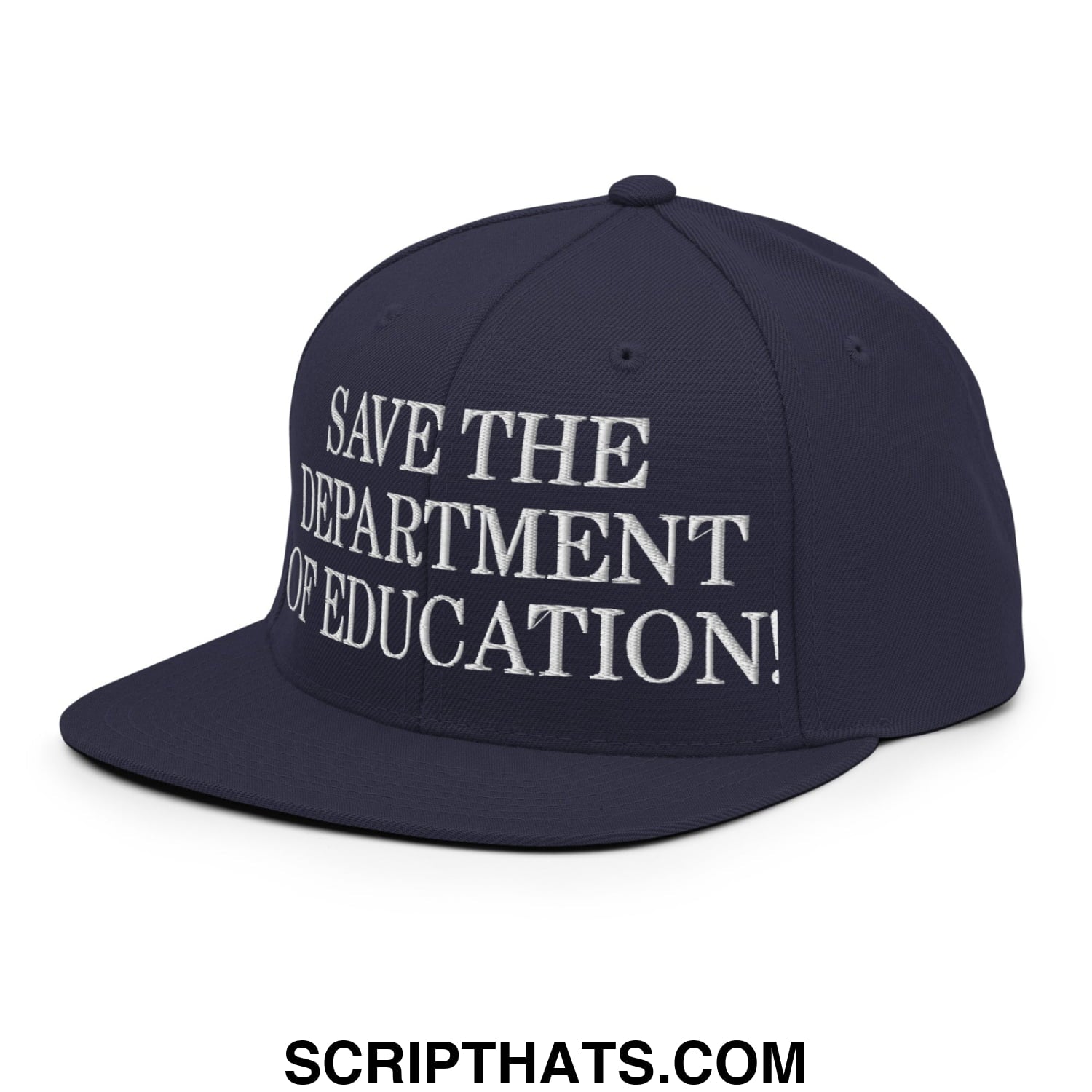 Save The Department of Education DOE Embroidered Flat Bill Brim Snapback Hat Navy