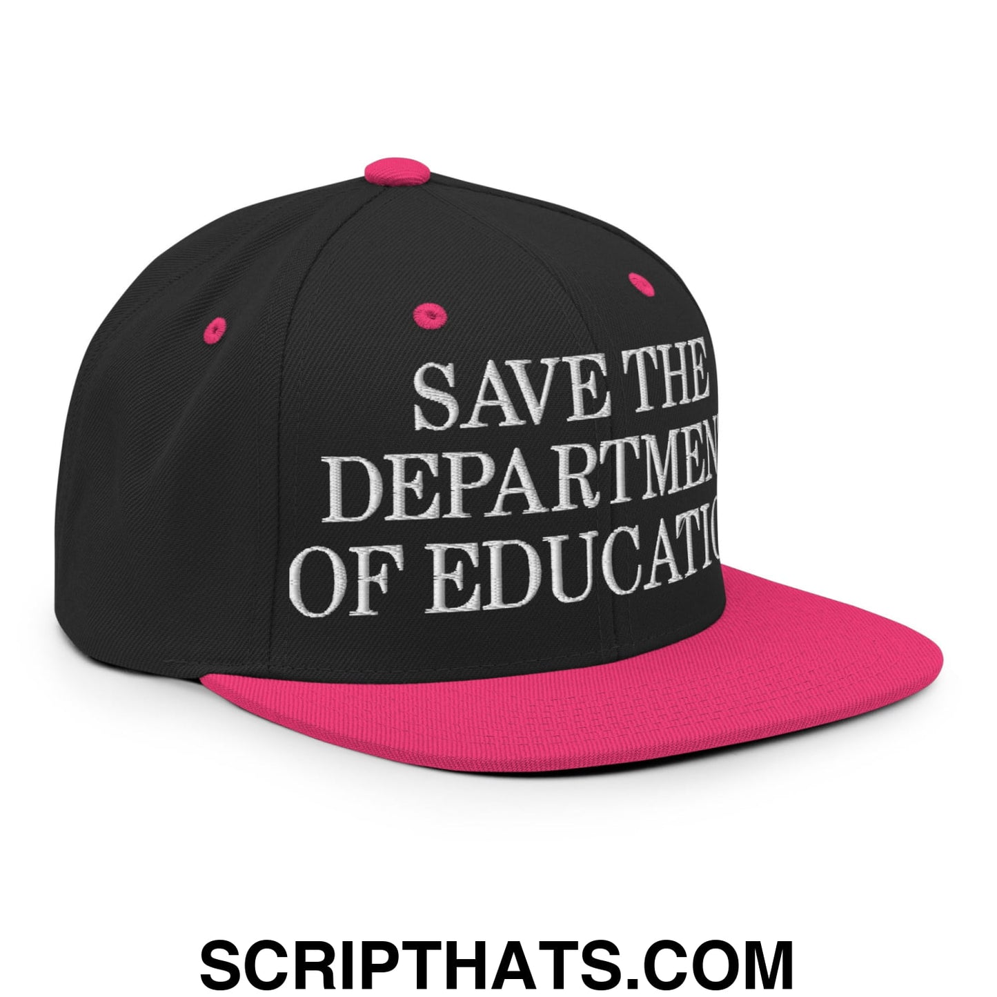 Save The Department of Education DOE Embroidered Flat Bill Brim Snapback Hat Black Neon Pink