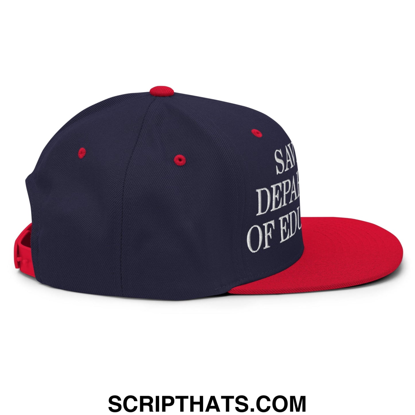 Save The Department of Education DOE Embroidered Flat Bill Brim Snapback Hat Navy Red