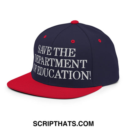 Save The Department of Education DOE Embroidered Flat Bill Brim Snapback Hat Navy Red