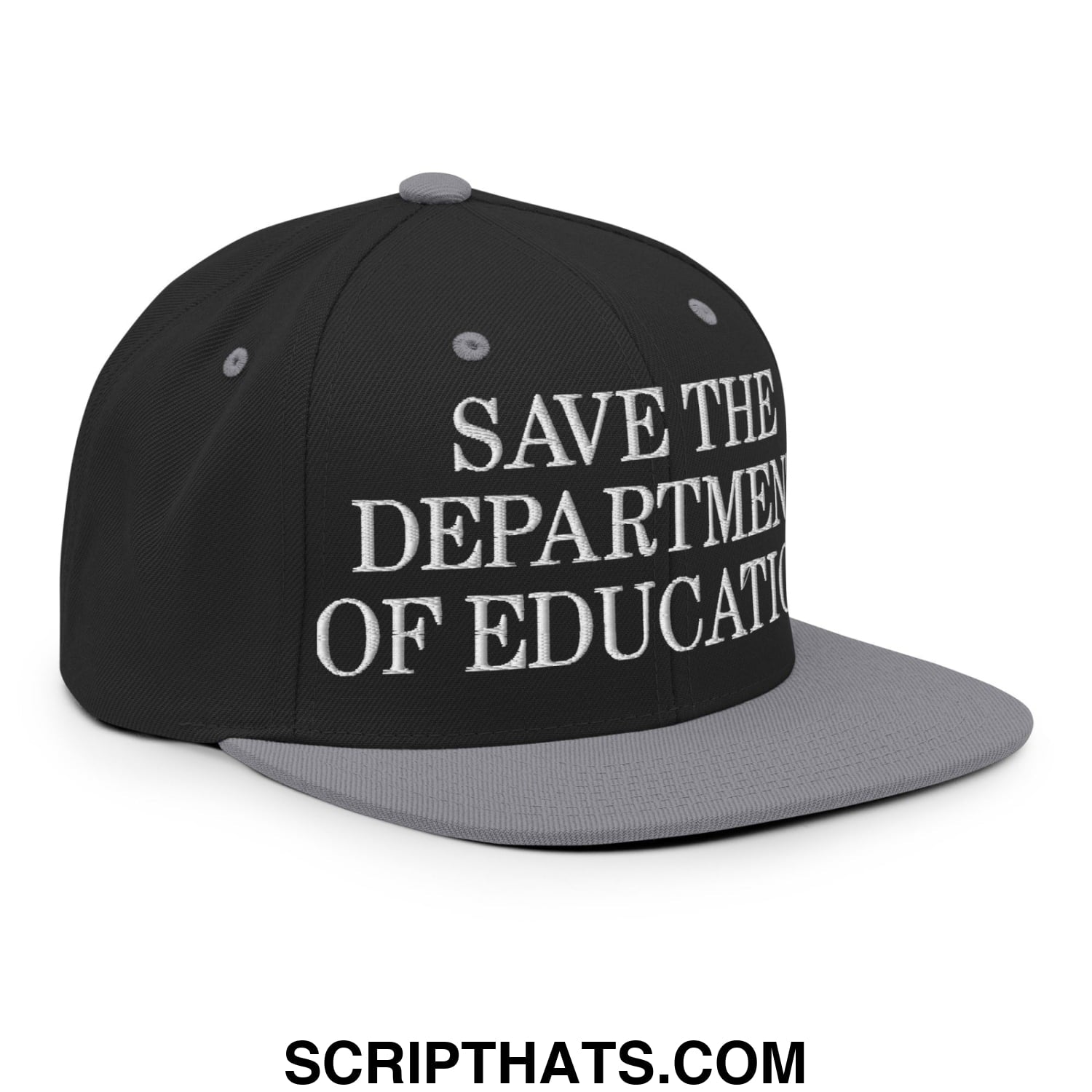 Save The Department of Education DOE Embroidered Flat Bill Brim Snapback Hat Black Silver