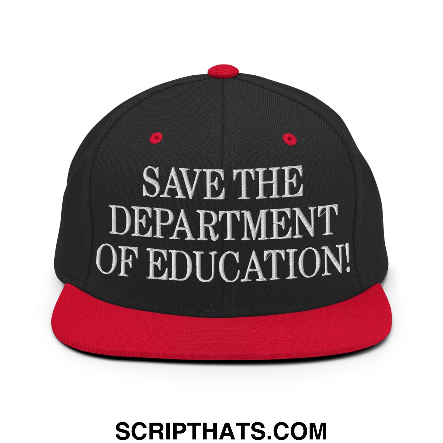 Save The Department of Education DOE Embroidered Flat Bill Brim Snapback Hat Black Red