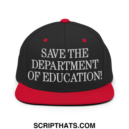 Save The Department of Education DOE Embroidered Flat Bill Brim Snapback Hat Black Red