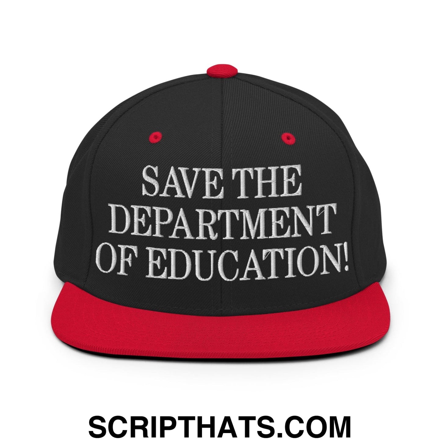 Save The Department of Education DOE Embroidered Flat Bill Brim Snapback Hat Black Red